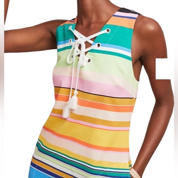 Tracy Reese x Anthropologie Coastal Shift Dress Striped Rainbow - Picture 13 of 13